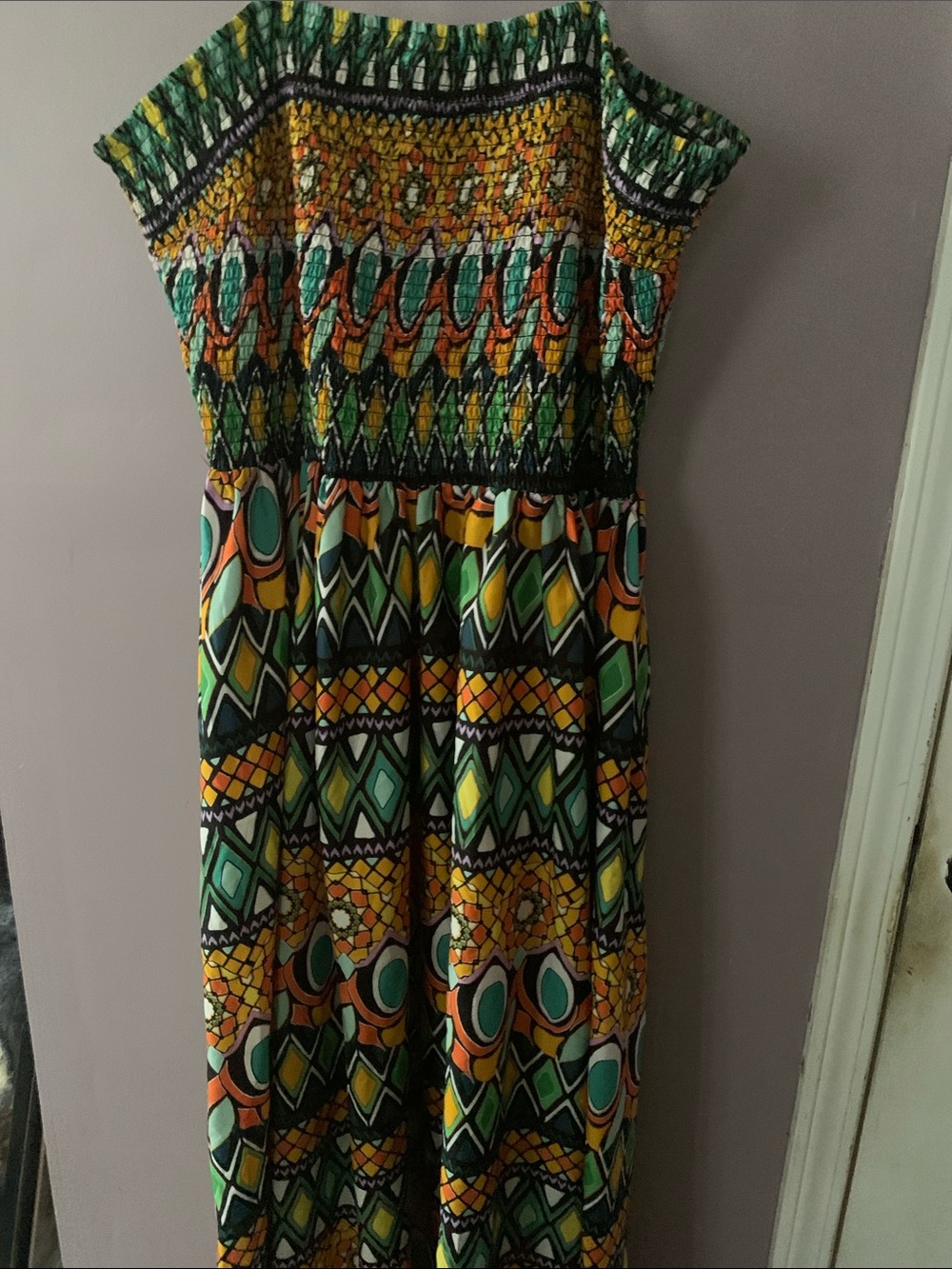 Maxi Dress with Green & Yellow Geometric Print Sz 3X